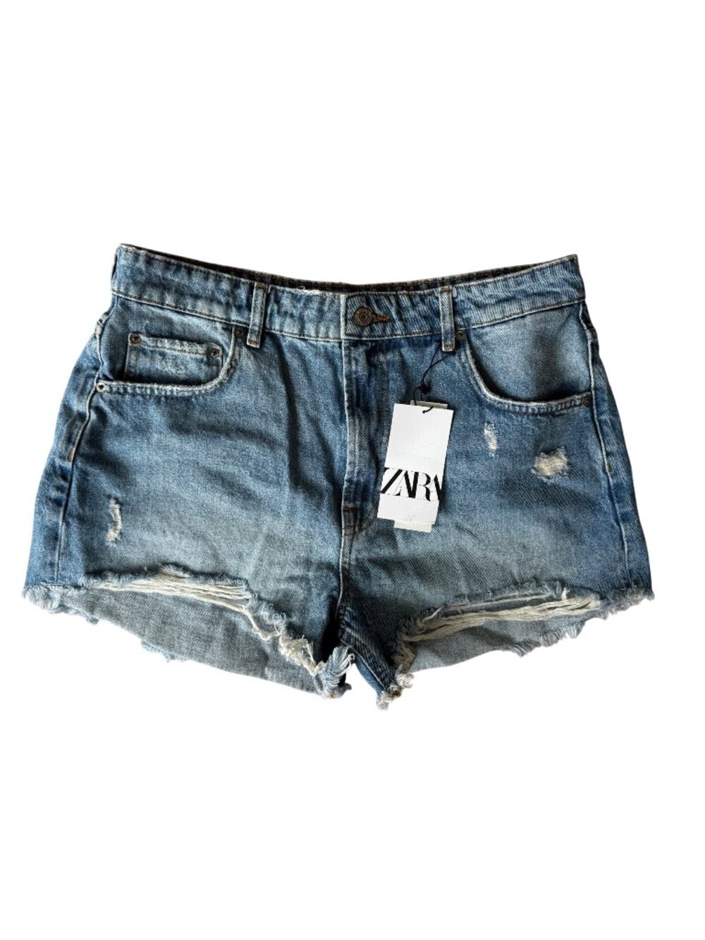 Zara New Denim Shorts Raw Hem Size 12 High Rise Cotton Cut Off Inseam 2.5"